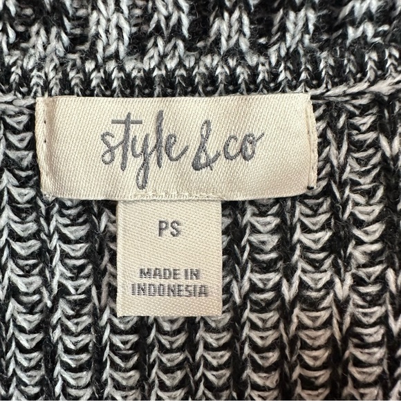 Style & Co Womens Cowl Neck with Buttons Curved Hem Sweater Black Grey Petite S - Picture 9 of 11